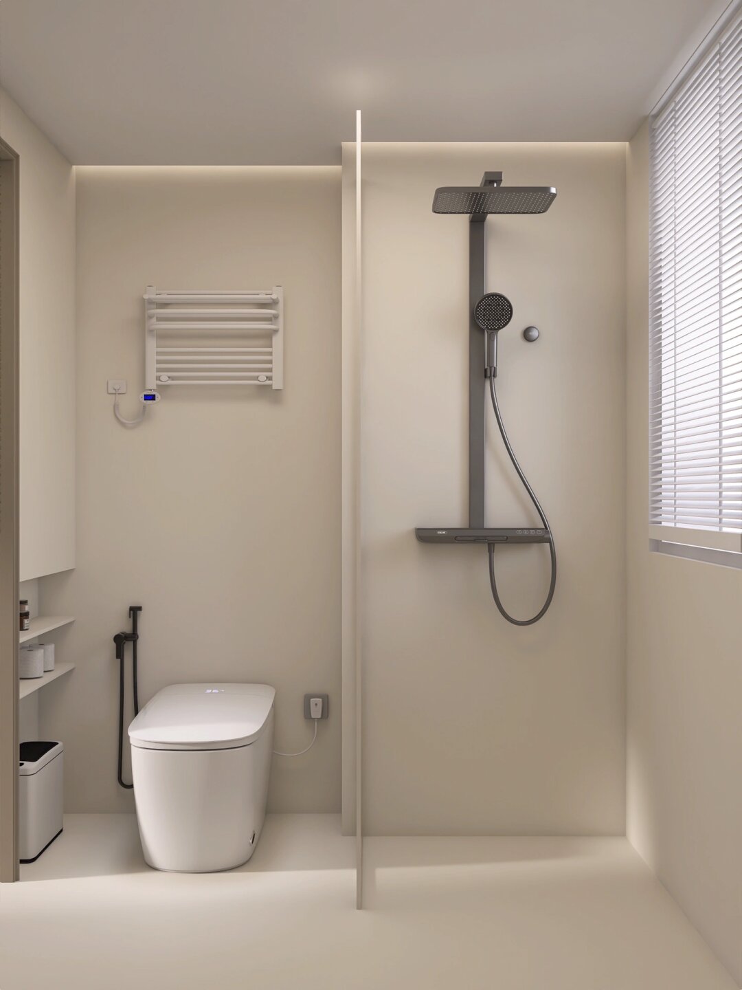 简约风浴室设计也可以有实用的功能 利用隔断处的墙