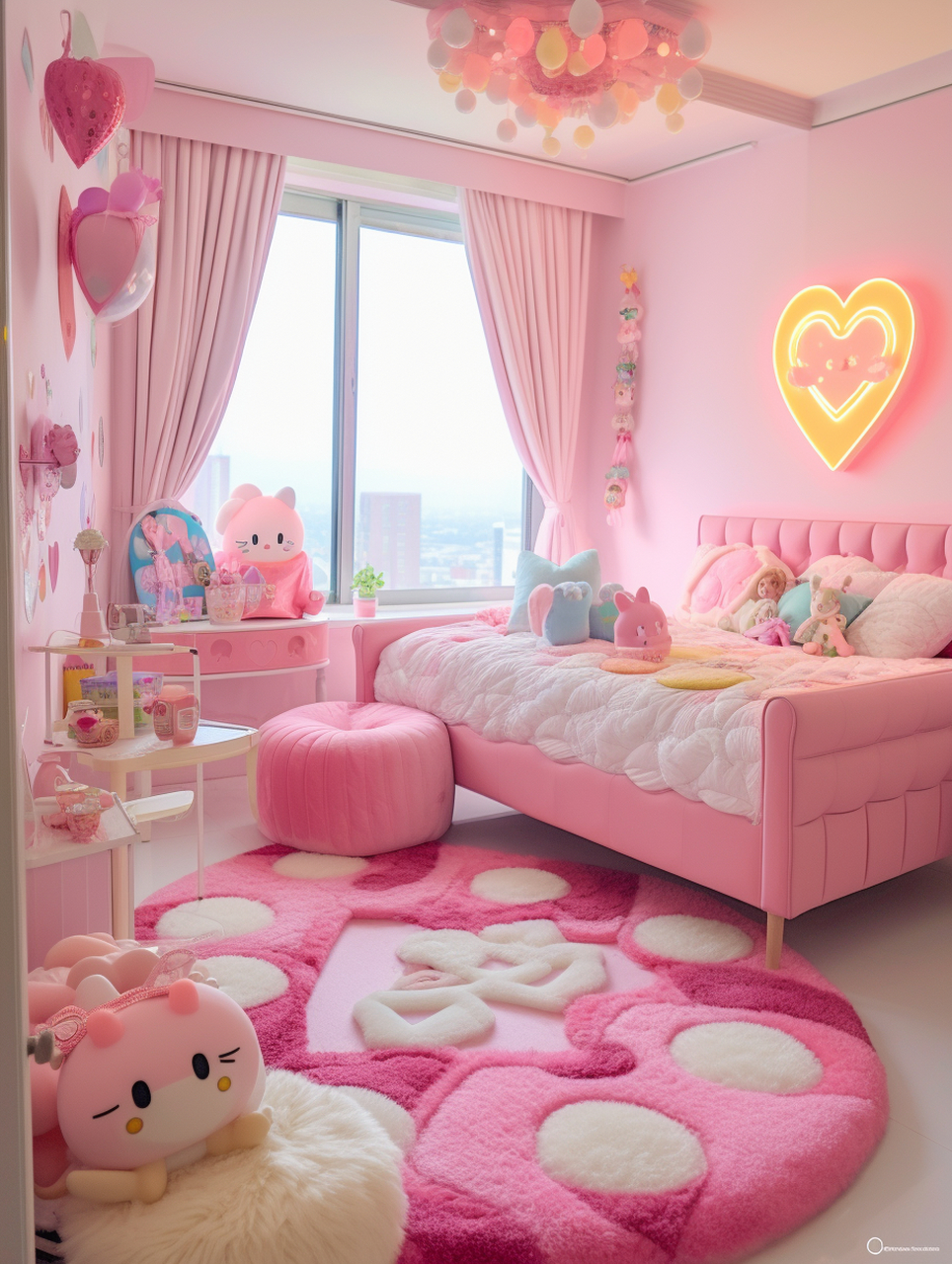 大落地窗卧室,粉色系太治愈了  我实在是无比热爱卧室中那扇宽大的