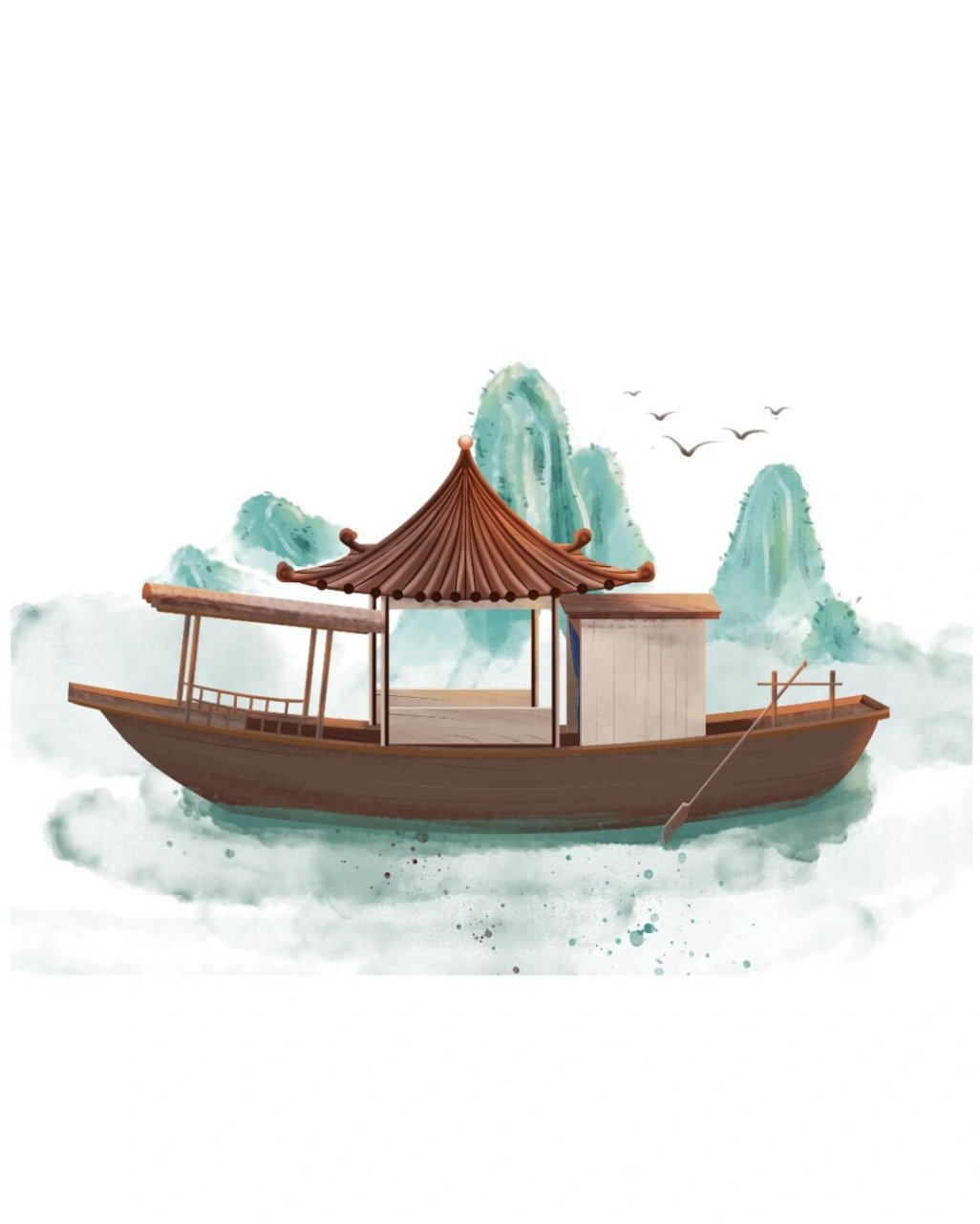 泛舟江上-古风水墨船  绝美古风水墨船只免抠素材出炉啦!