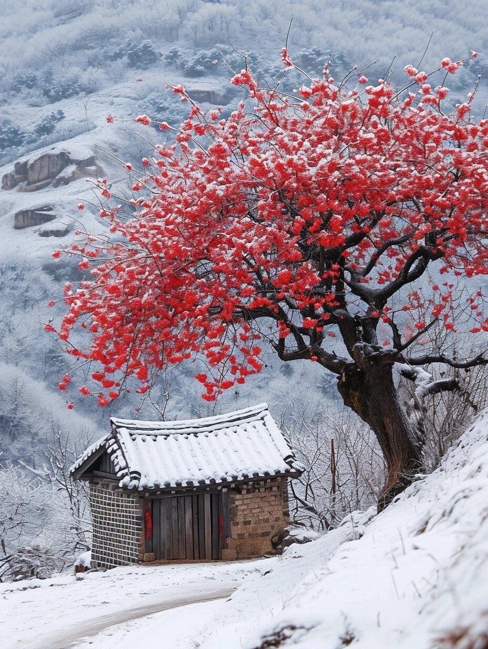 天国的树雪景图片