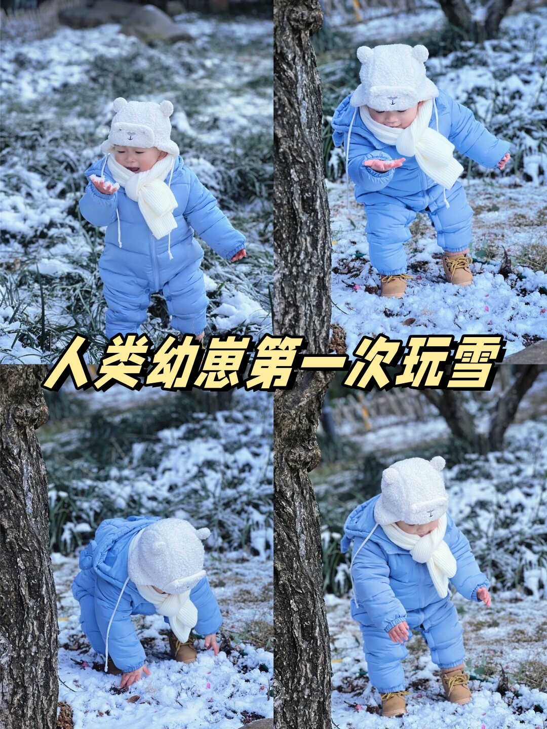 初次邂逅雪花的泡泡展现出了无比激动的神情,其