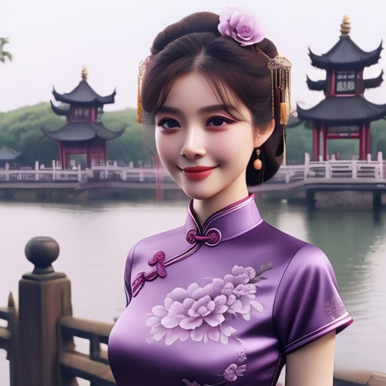 人物头像,紫色妖娆 穿着紫色旗袍的女神那么的妖娆妩媚.