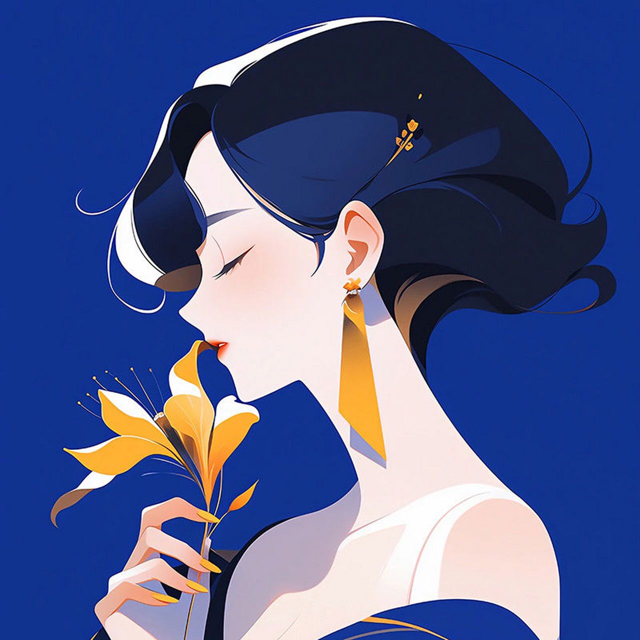 动漫女生头像以克莱因蓝为背景,展现出梦幻与个性的完美结合