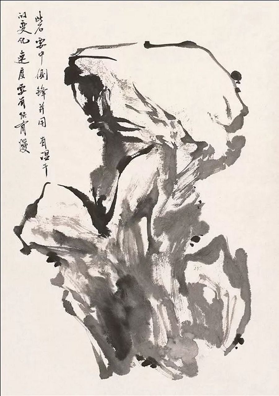 花鸟画配景石块的画法  花鸟画的石块,不论工笔和写意,在处理上与山水