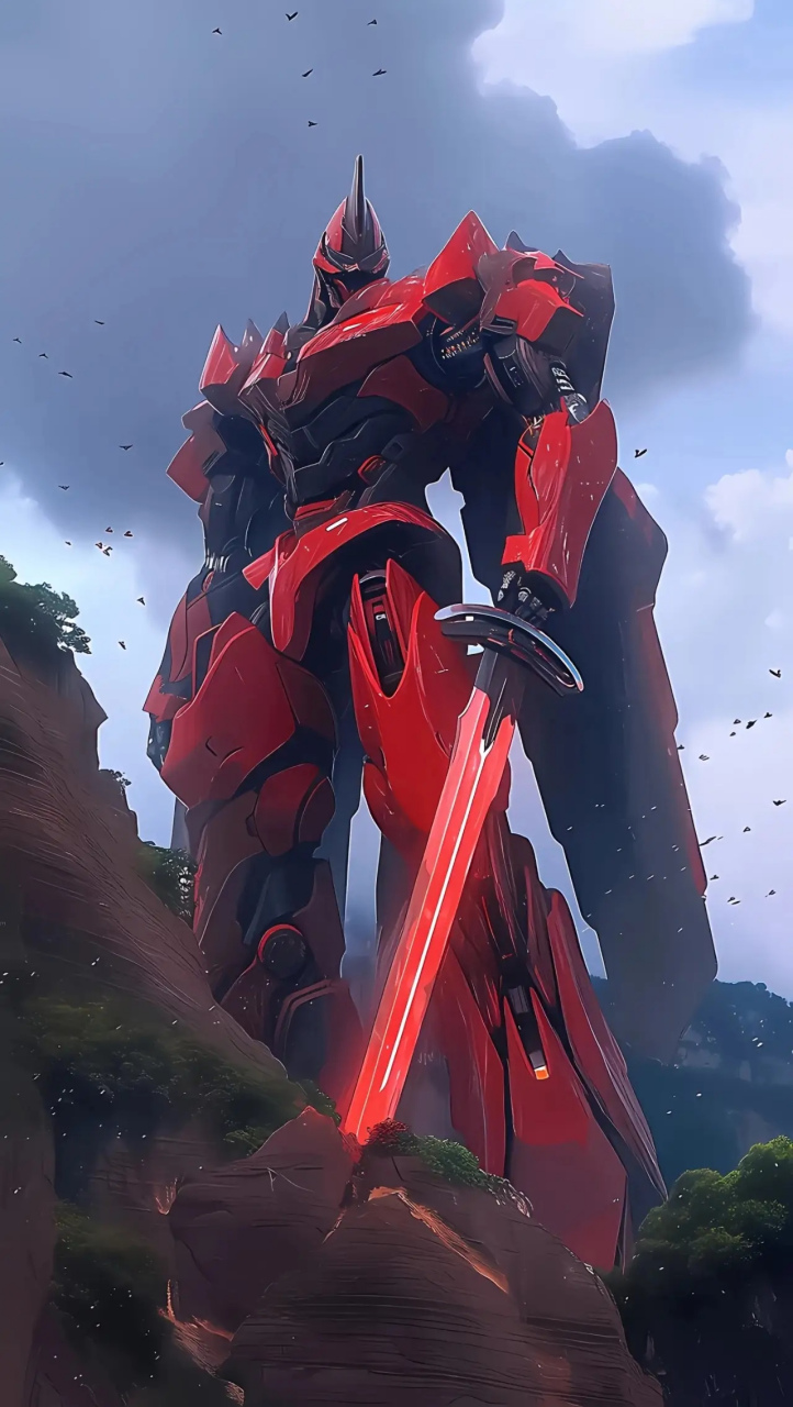 ai生成的一组机甲作品,从与参照物对比来看机甲体积巨大,外甲形状多变