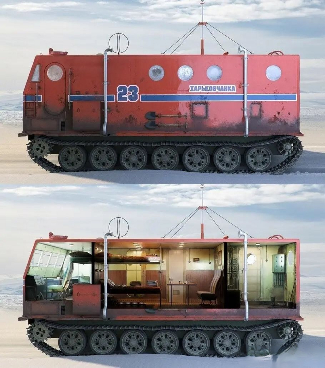 1957年,苏联的全地形极地探险车  一辆车就可以满足整队科考人员的