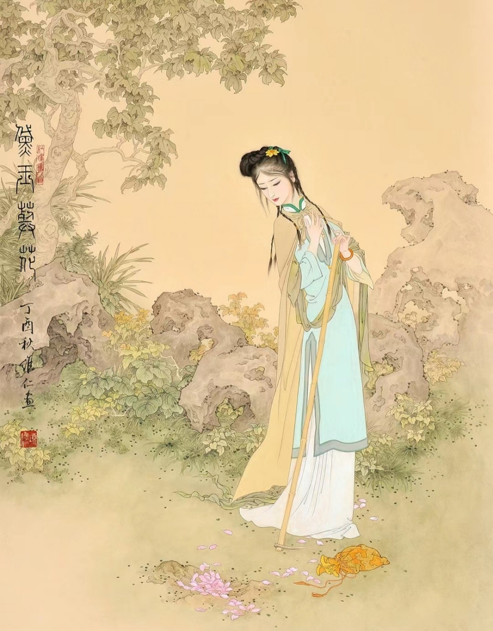 画家项维仁工笔人物绘画欣赏,用优美的色彩描绘了古代仕女形象,容貌