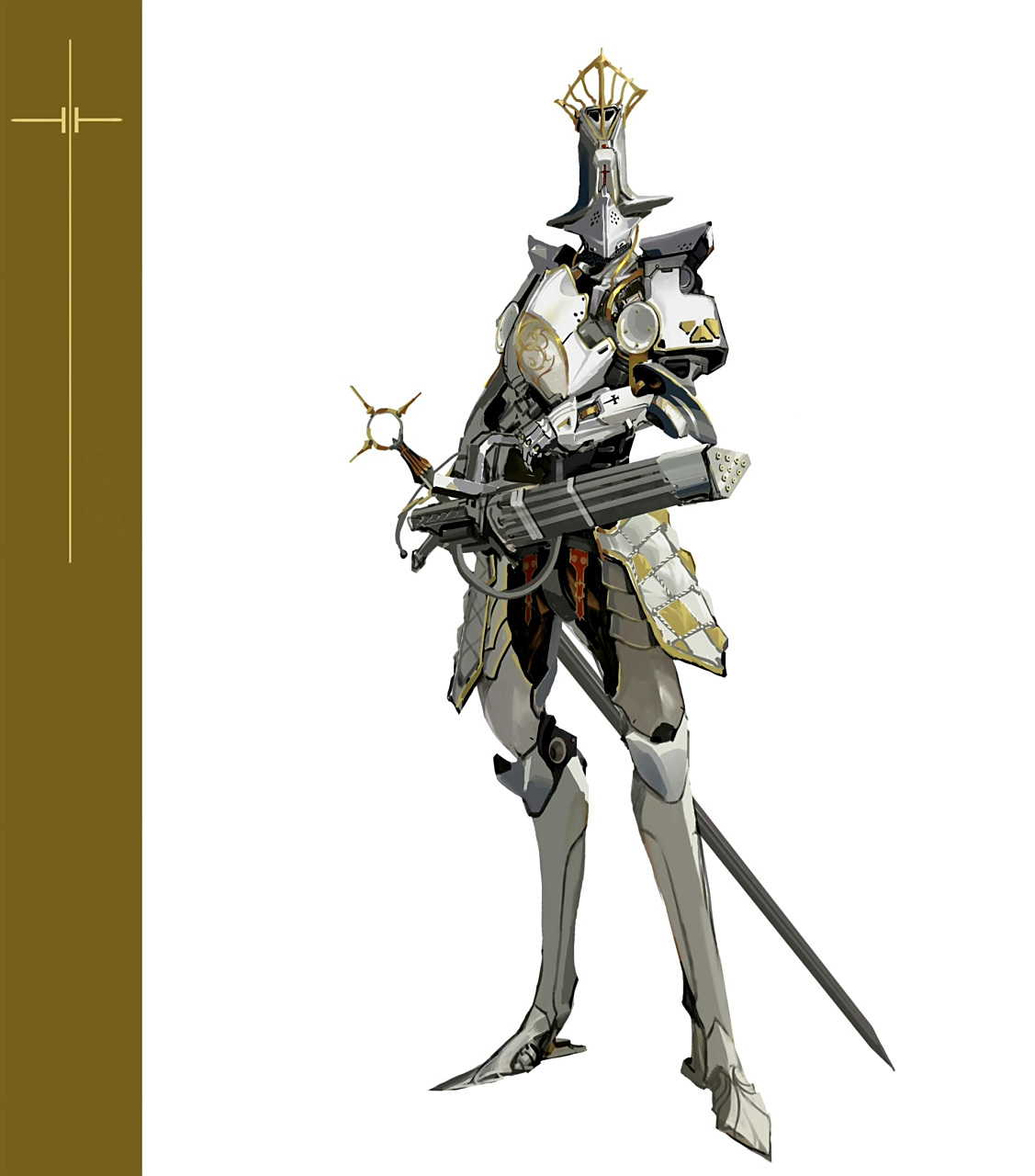 一组奇幻复古风格角色设计欣赏,描绘了造型奇特的盔甲骑士,外形锐利而