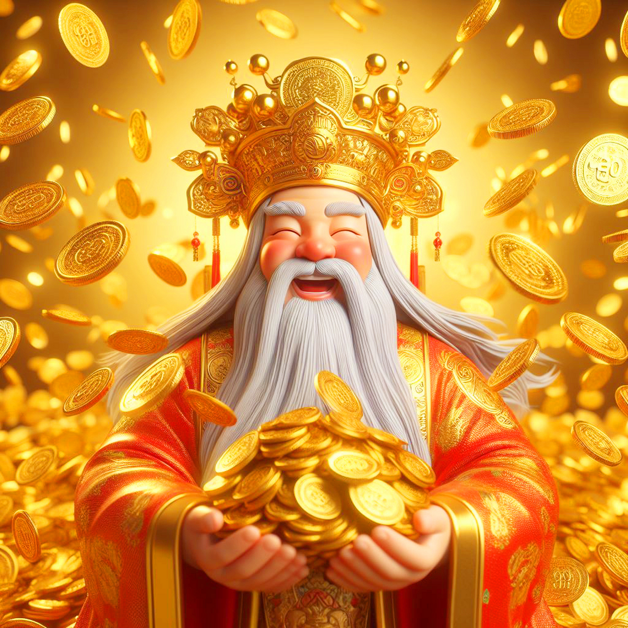 最靓头像壁纸征集赛# #财神# 财神,#财富#  全身,大量金币下落,奖币