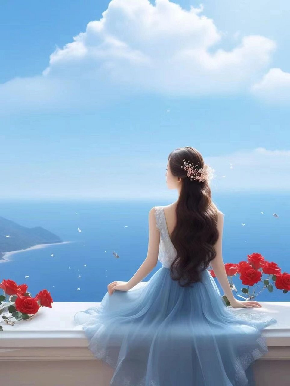 海滩唯美背影图  在海滩上,一个唯美的背影图让人心醉.