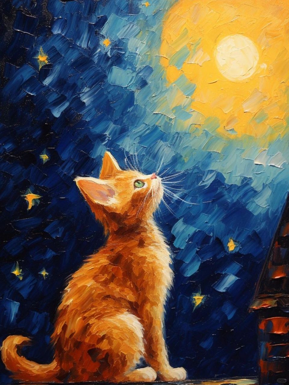 猫猫摘星记:艺术与情感交织  在创作的半途,我坚决不让我的小黑猫画作