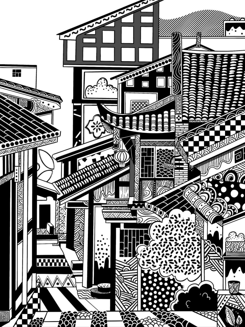 黑白装饰画  黑白装饰画·传统纹样·古建筑