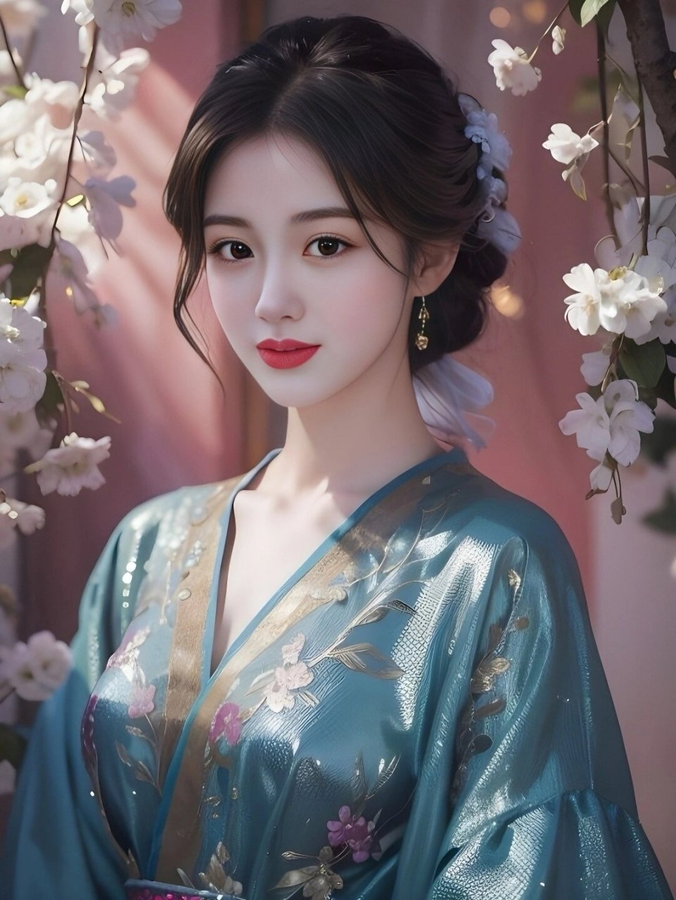 她们的妆容精致,身着华美的古装,仿佛从画中走出来一样.