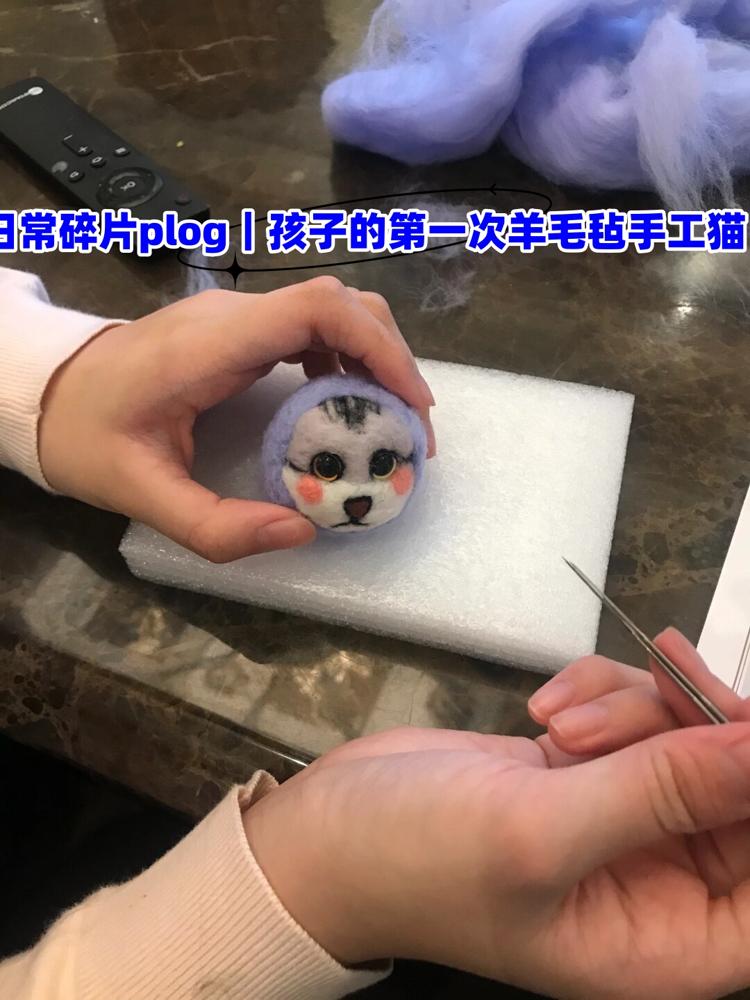 日常碎片plog|孩子的第一次羊毛毡手工猫  周末的午后,阳光正好,我和