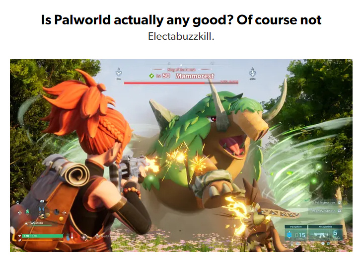 《幻兽帕鲁》遭外媒Eurogamer批评，指责游戏在各种玩法上的拼凑