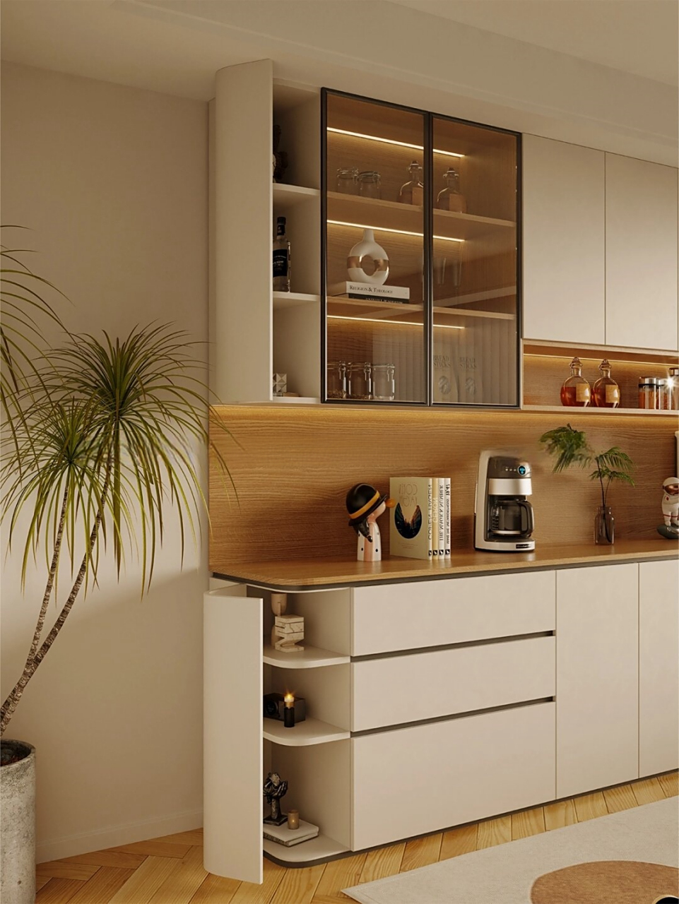 今天要为大家呈现的这款餐边柜设计,是现代简约风格中的典范之作.