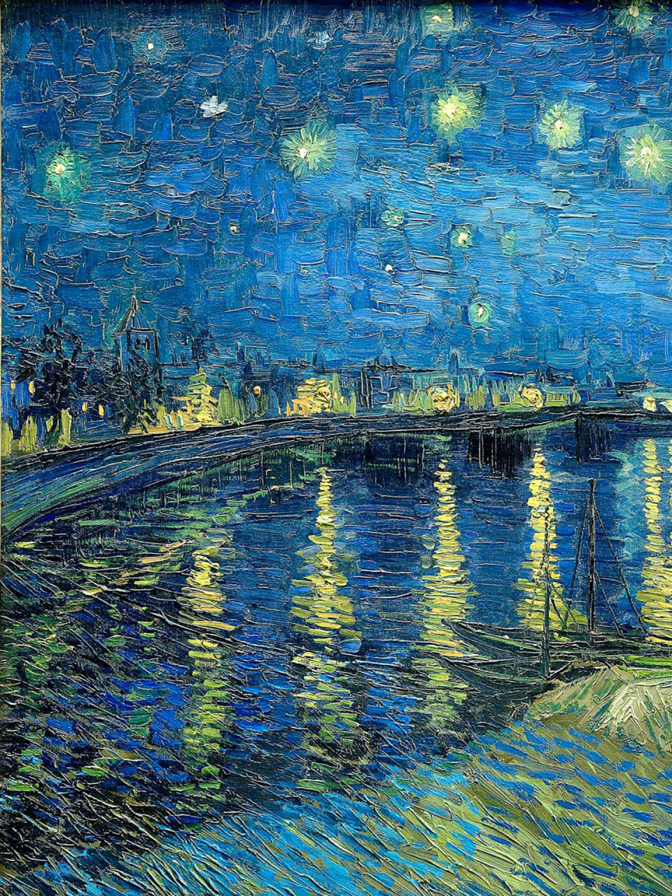 世界名画|梵高《罗纳河上的星夜》  在《罗纳河上的星夜》这幅后印象