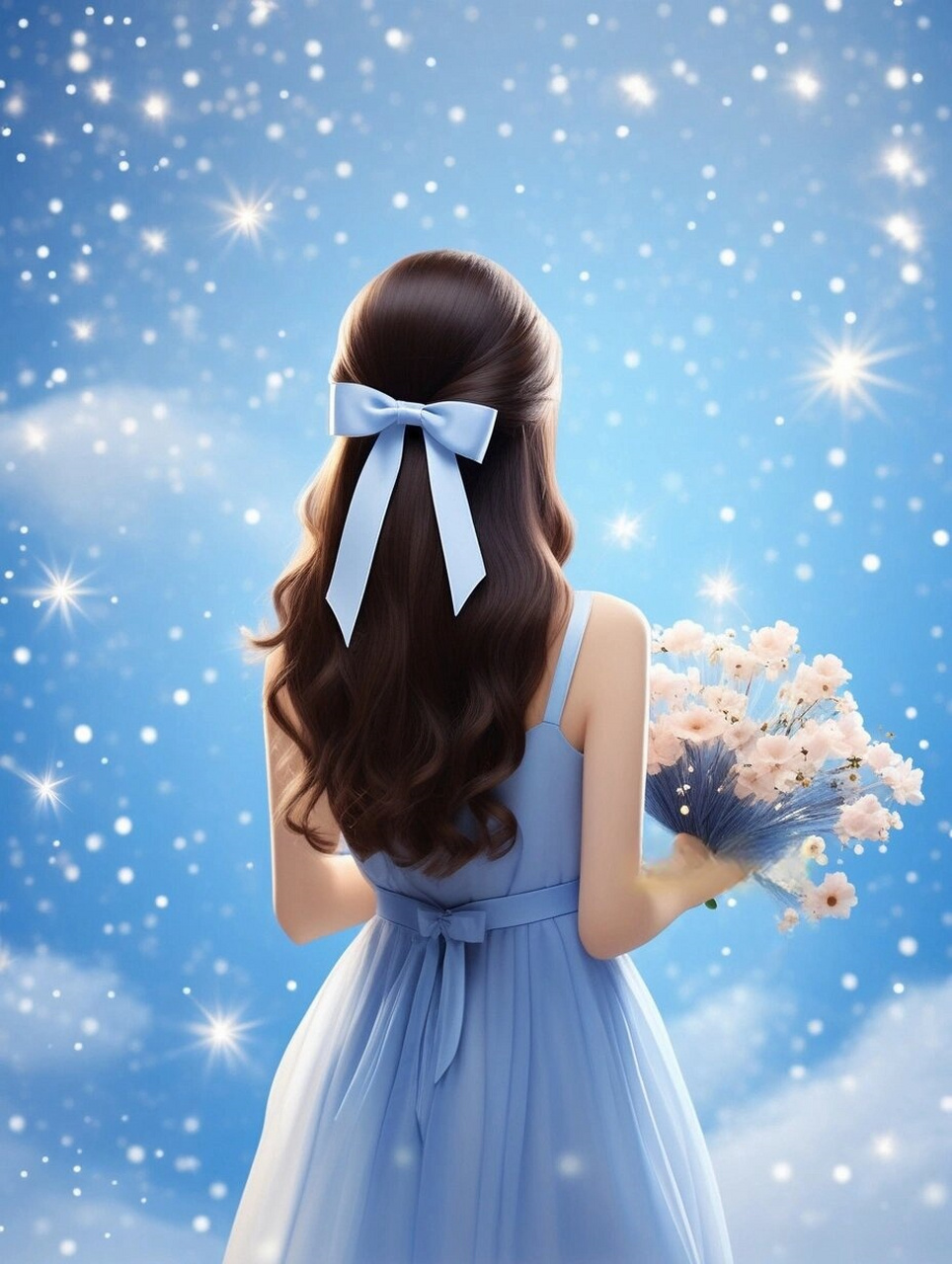 她的侧颜和背影都散发着迷人的魅力,仿佛是古风插画中的角色走出了