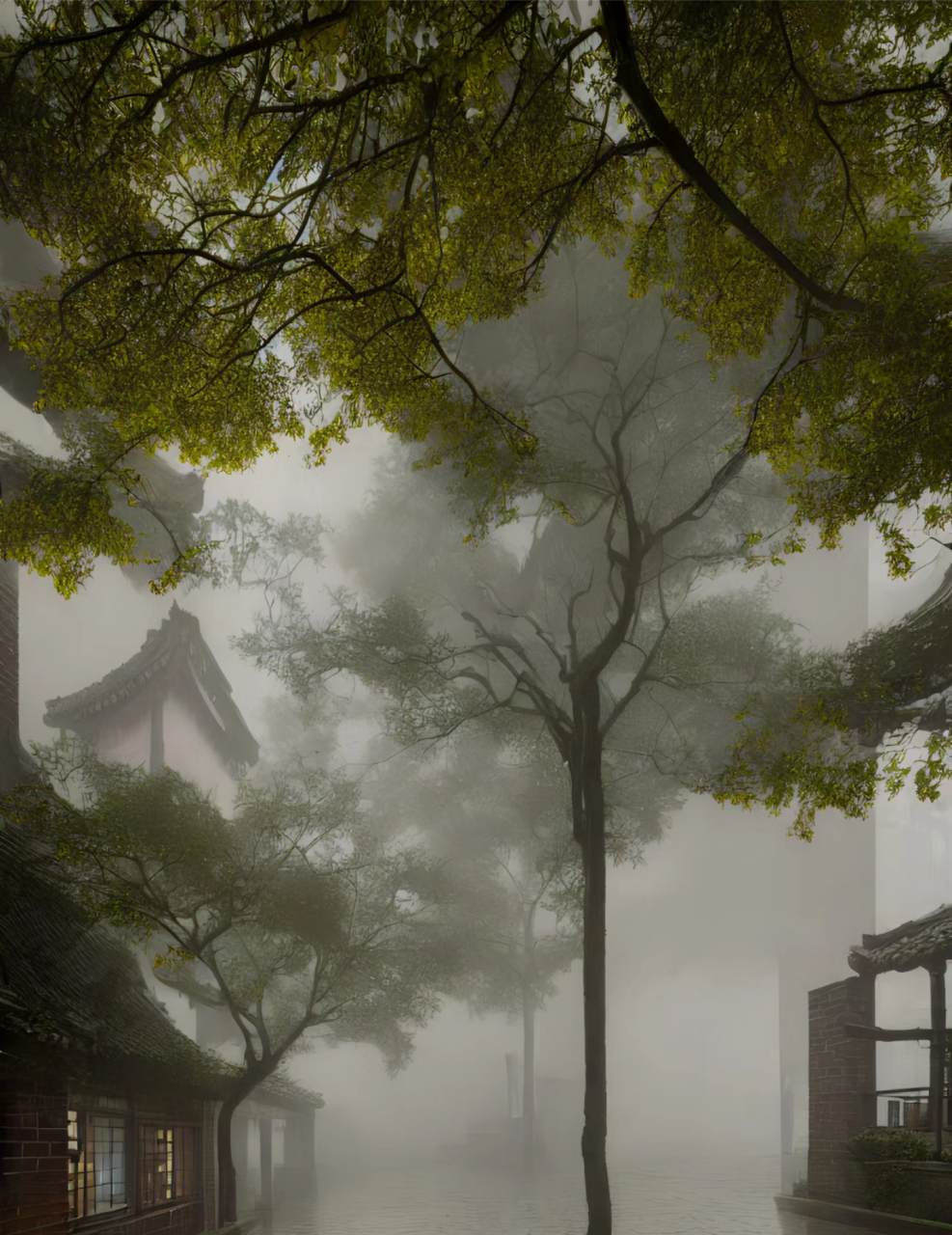 雨中江南小镇图片图片