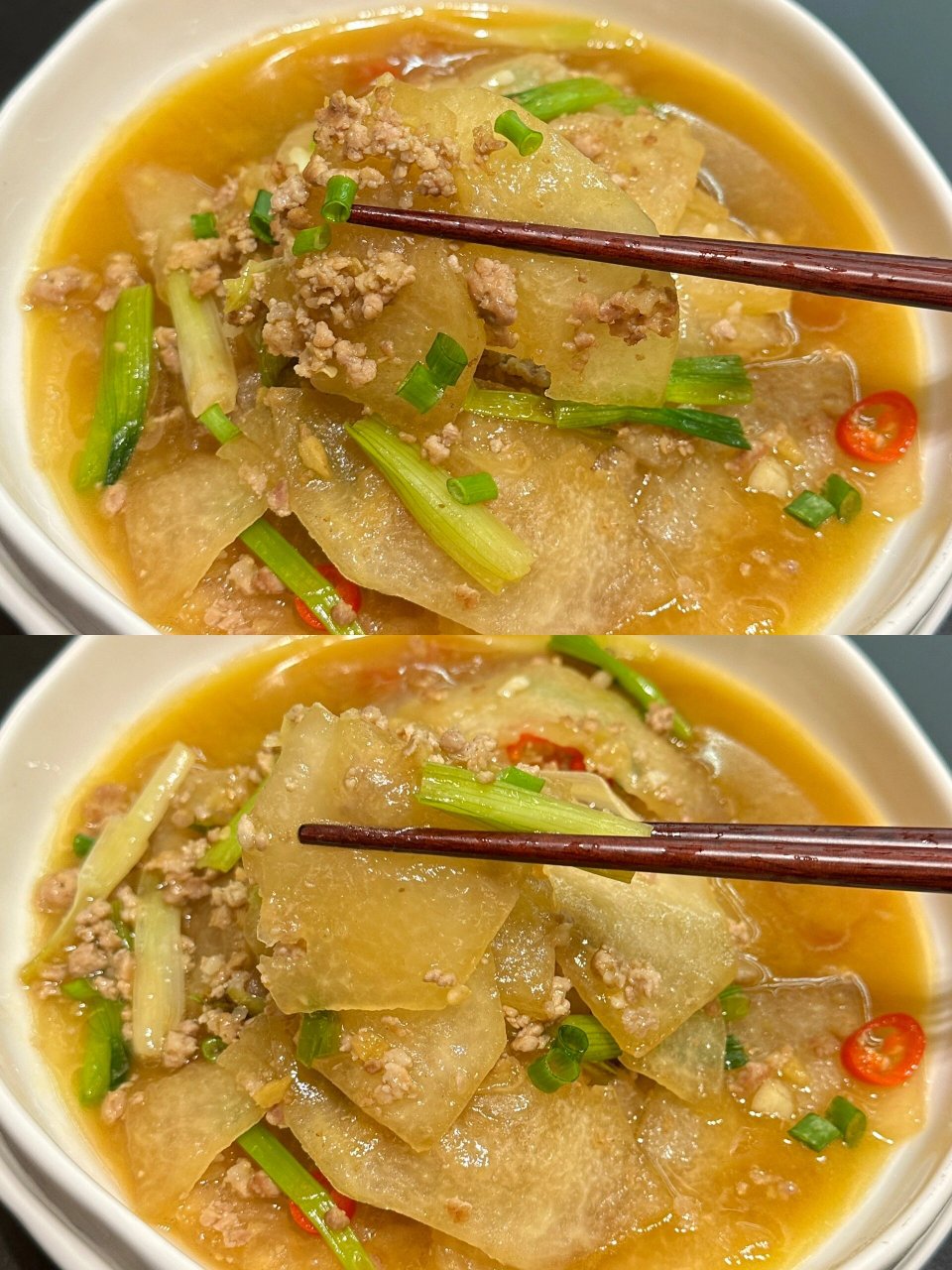 肉末炒冬瓜,低脂低卡,家常下饭菜,超美味  清炒冬瓜似乎少了点什么,那