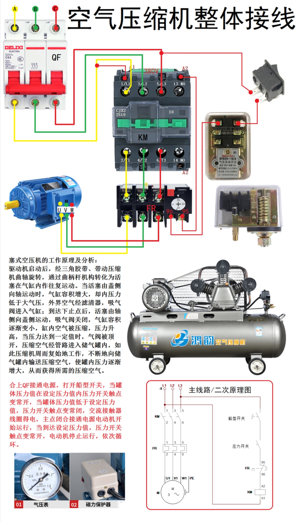1,空气压缩机接线  2,手动和自动时控开关控制原理 