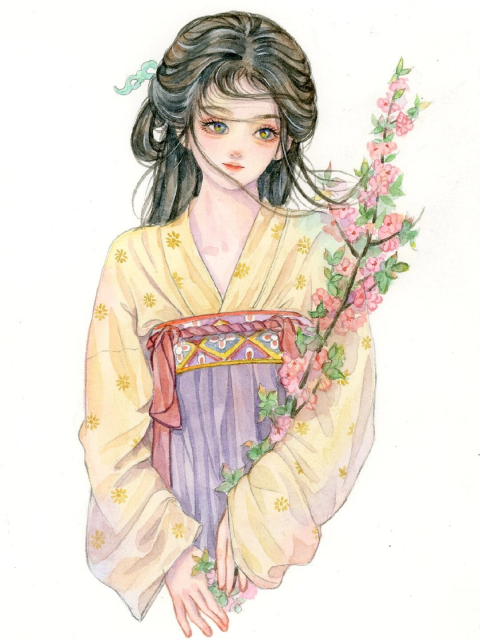 水彩人物|近期古风人物绘画合集扫描图  近日,我沉浸于古风人物的水彩