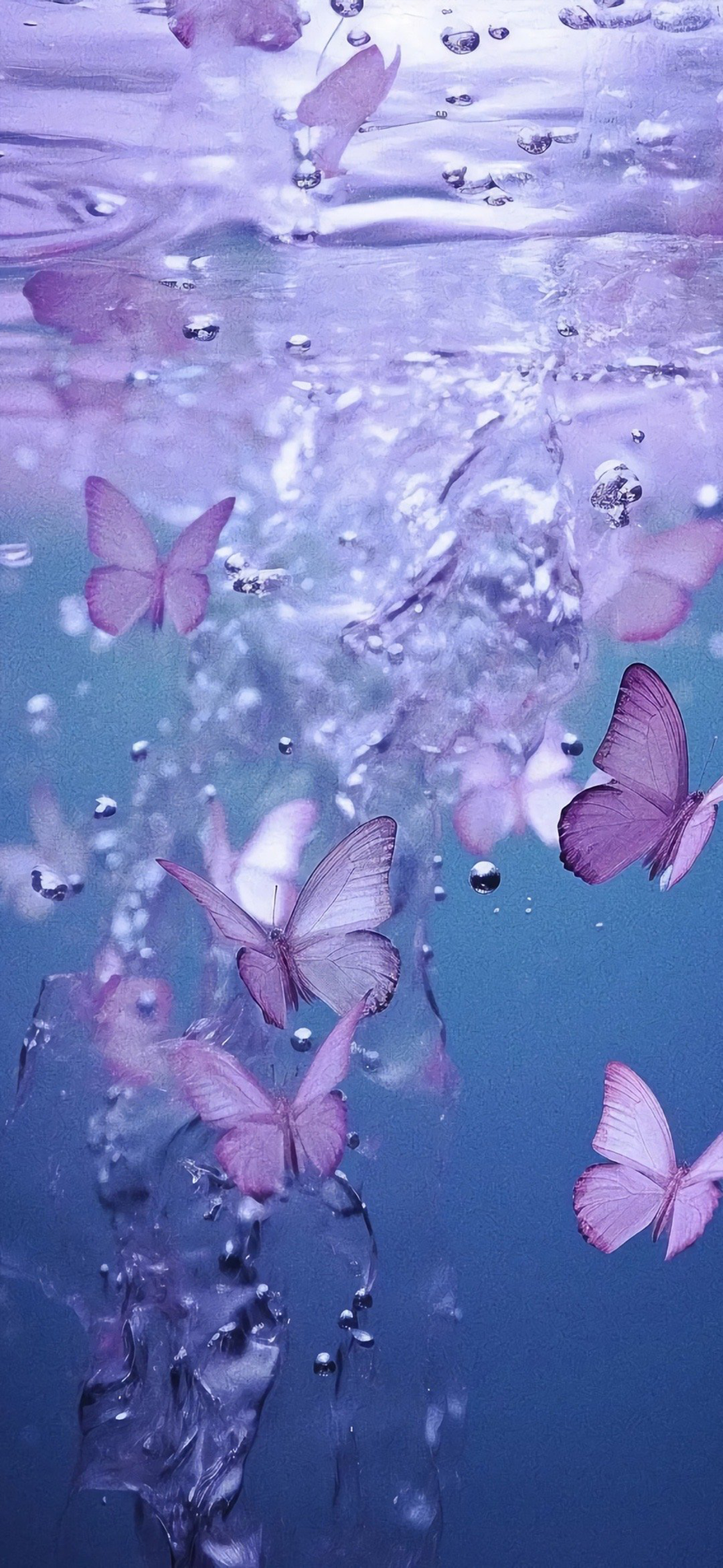水中梦幻紫色蝴蝶手机壁纸  清溪跃出山谷,花香飘满山野,月色阑珊,你
