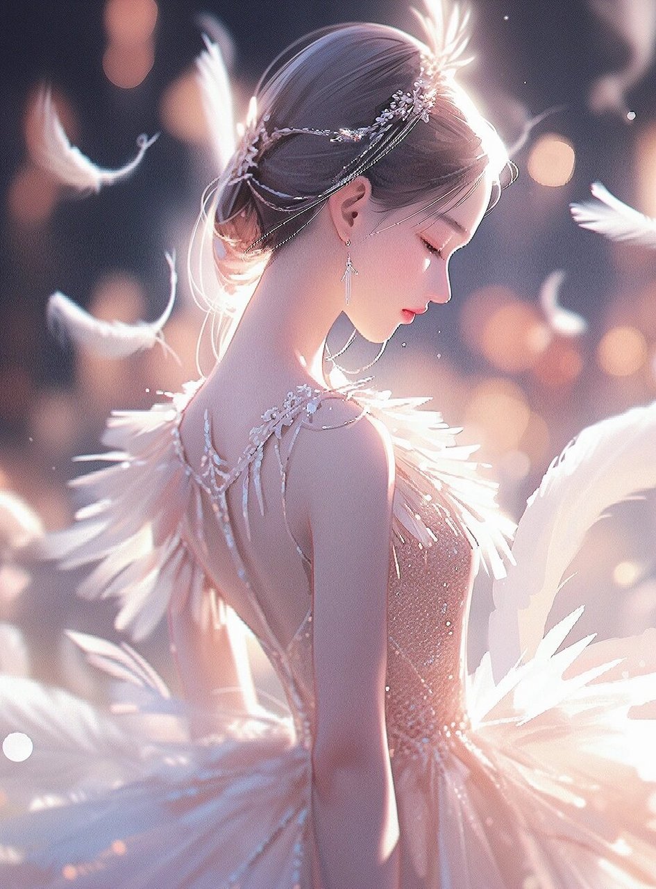 唯美插画 天鹅湖中的芭蕾女孩 梦幻舞者  在唯美的插画世界里,有一位