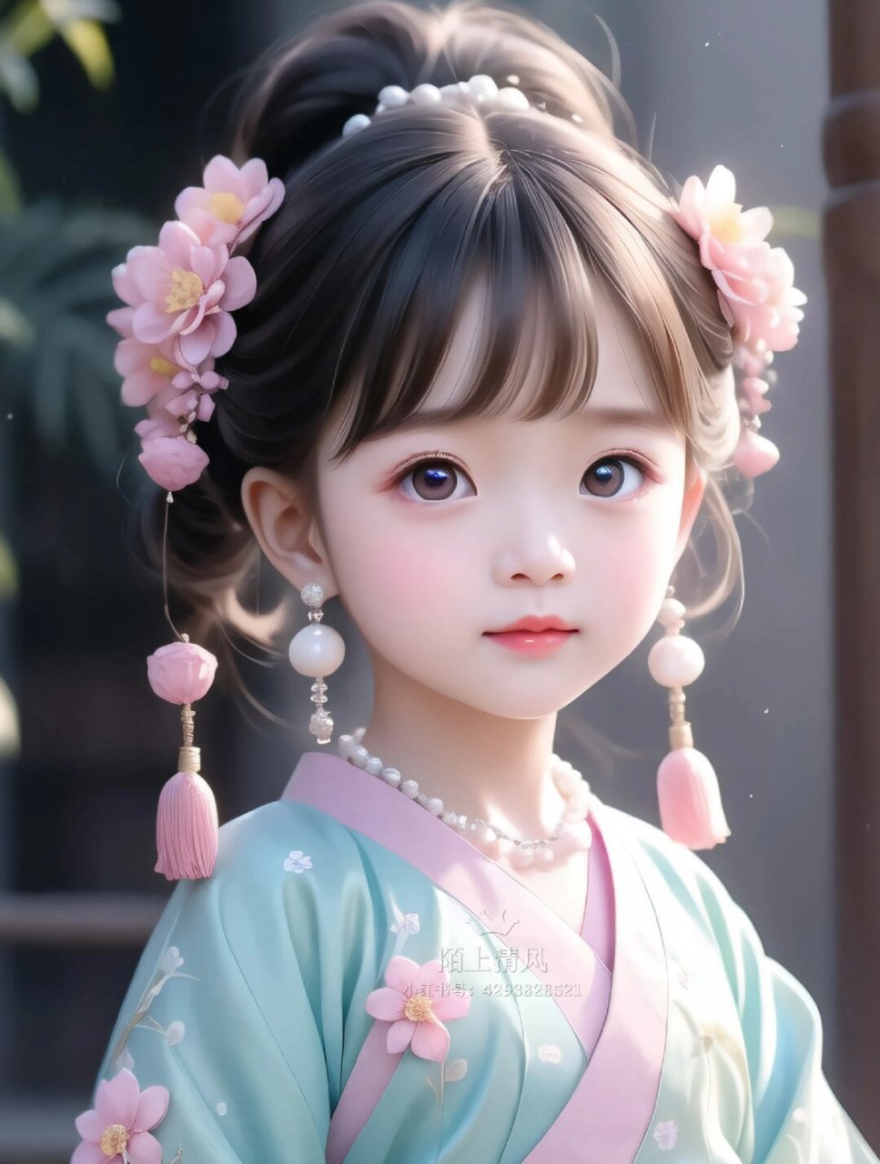 ai生成的古风小萌娃简直太可爱了,让人忍不住想捏捏她的小脸蛋.