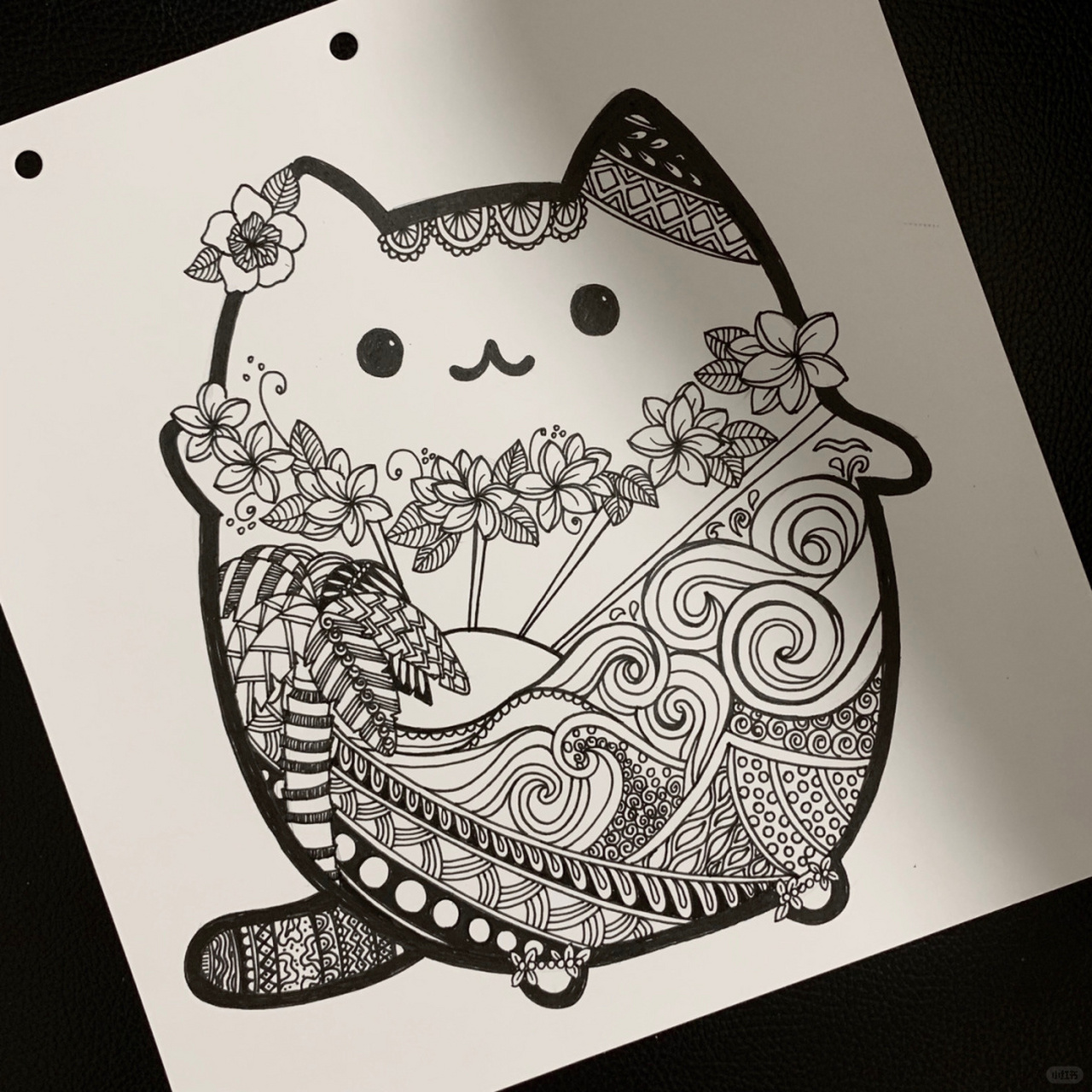 黑白禅绕笔触下的治愈猫咪