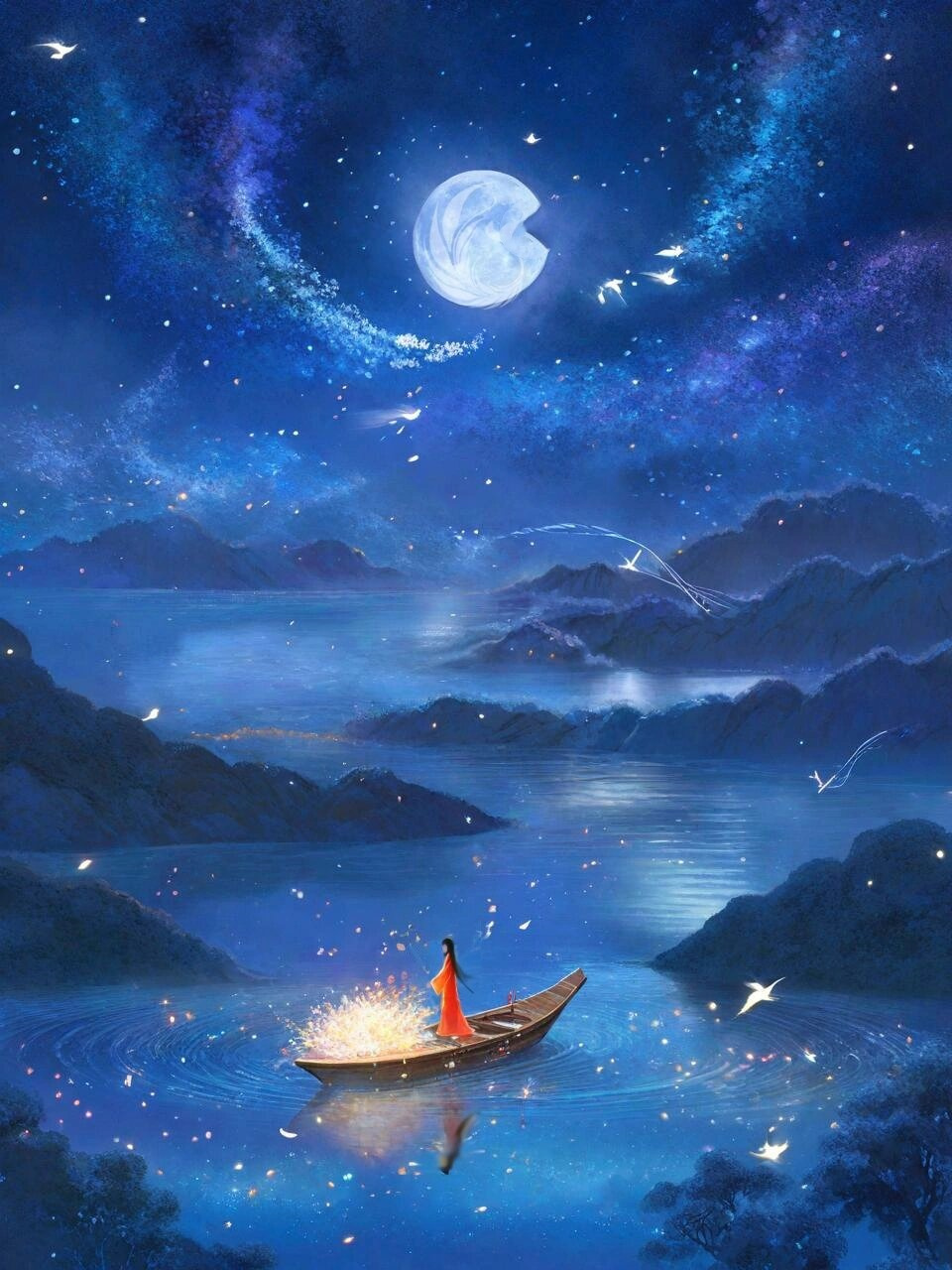 古风插画|那夜月色清辉落入我眼眸  那一夜,月色如水,轻轻洒落,仿佛