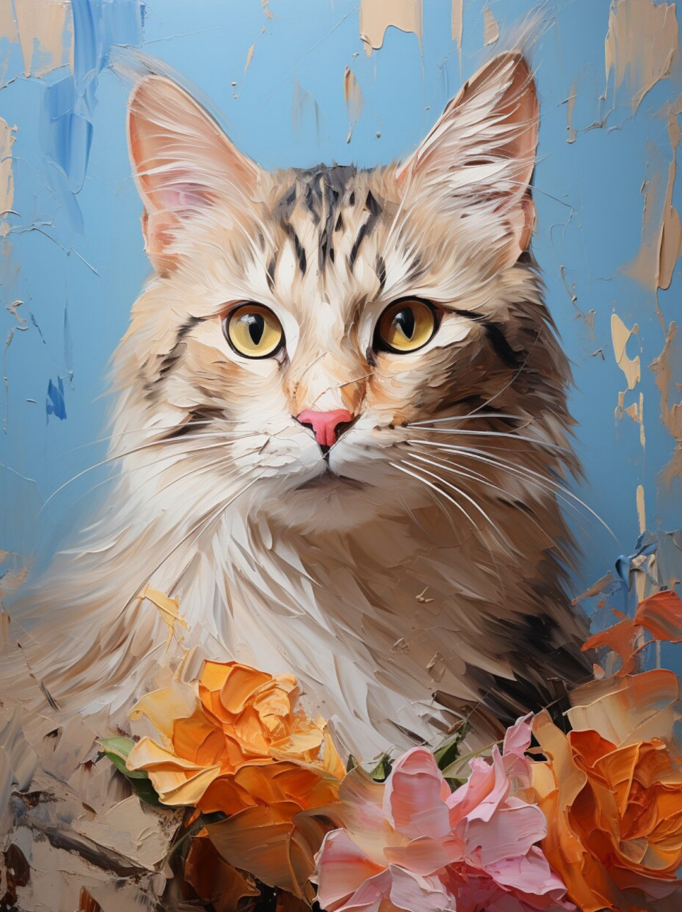 油画风格猫咪  在艺术的世界里,猫咪是一种常见的创作主题.