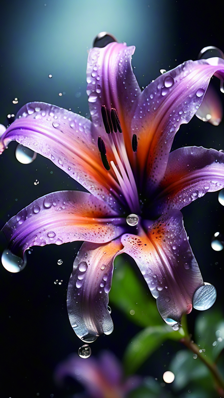 在一片静谧的花园中,一朵紫色的百合花悄然绽放.