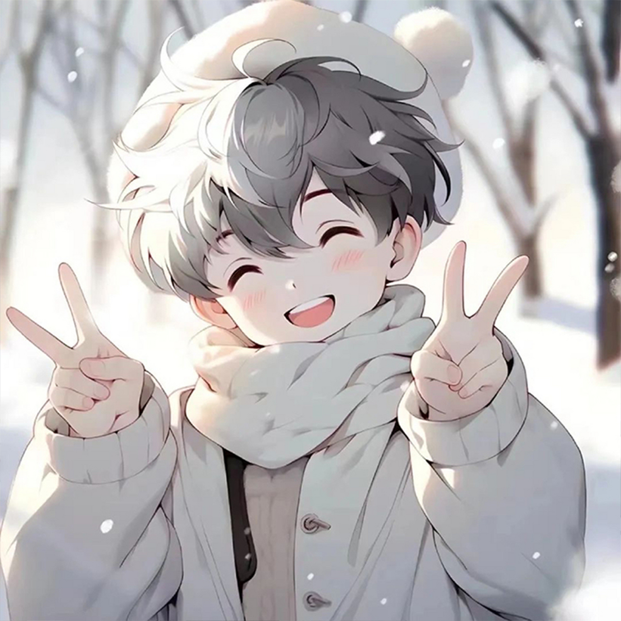 冬日治愈情侣头像 | 幸福感爆棚的动漫情头91 在冬日的飘雪中,两人