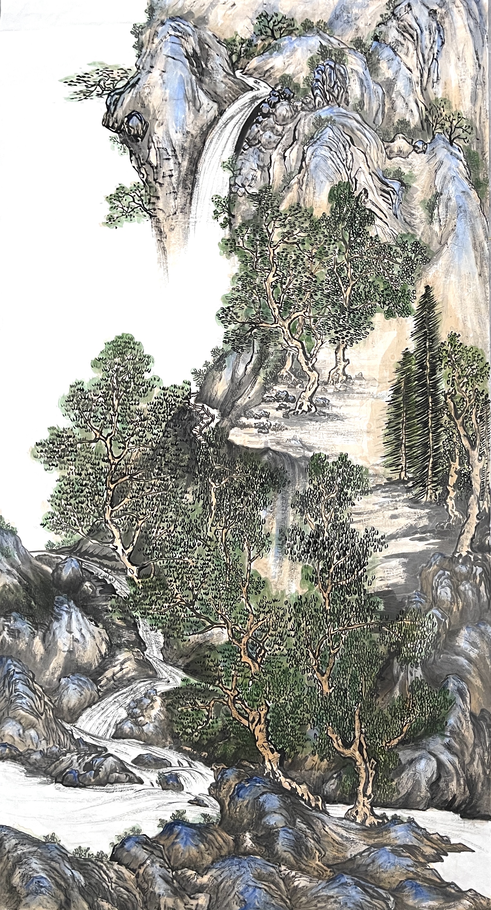 酞青蓝加藤黄染树冠 画家刘华