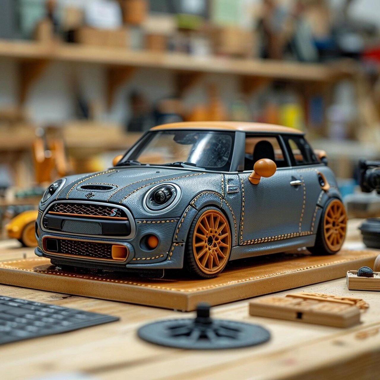 宝马mini车模  这款皮质的mini车模,外观超级精致,每一个细节都处理得