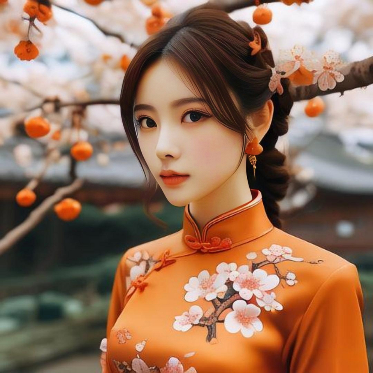 人物头像,橙色旗袍装 一组橙色旗袍装的少女头像送给大家,太漂亮的一