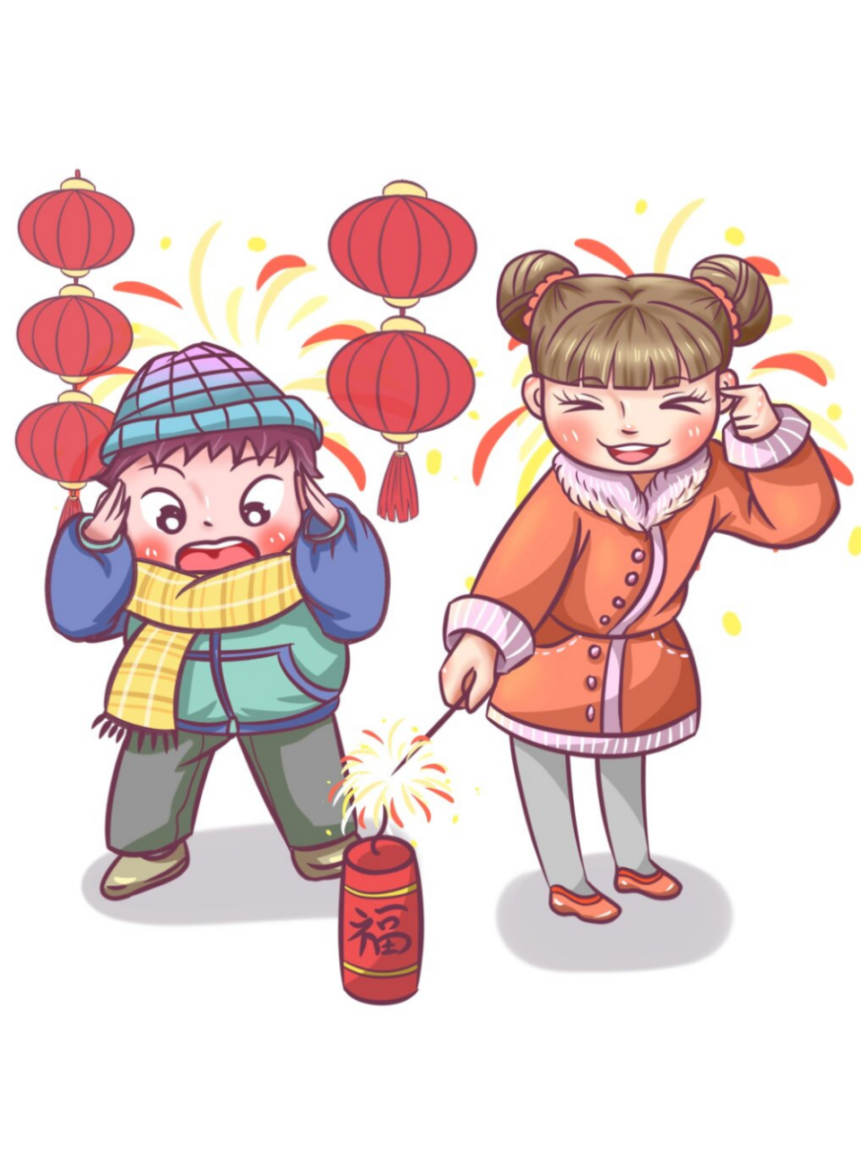 迎新年卡通人物插画素材图  新年插画素材分享