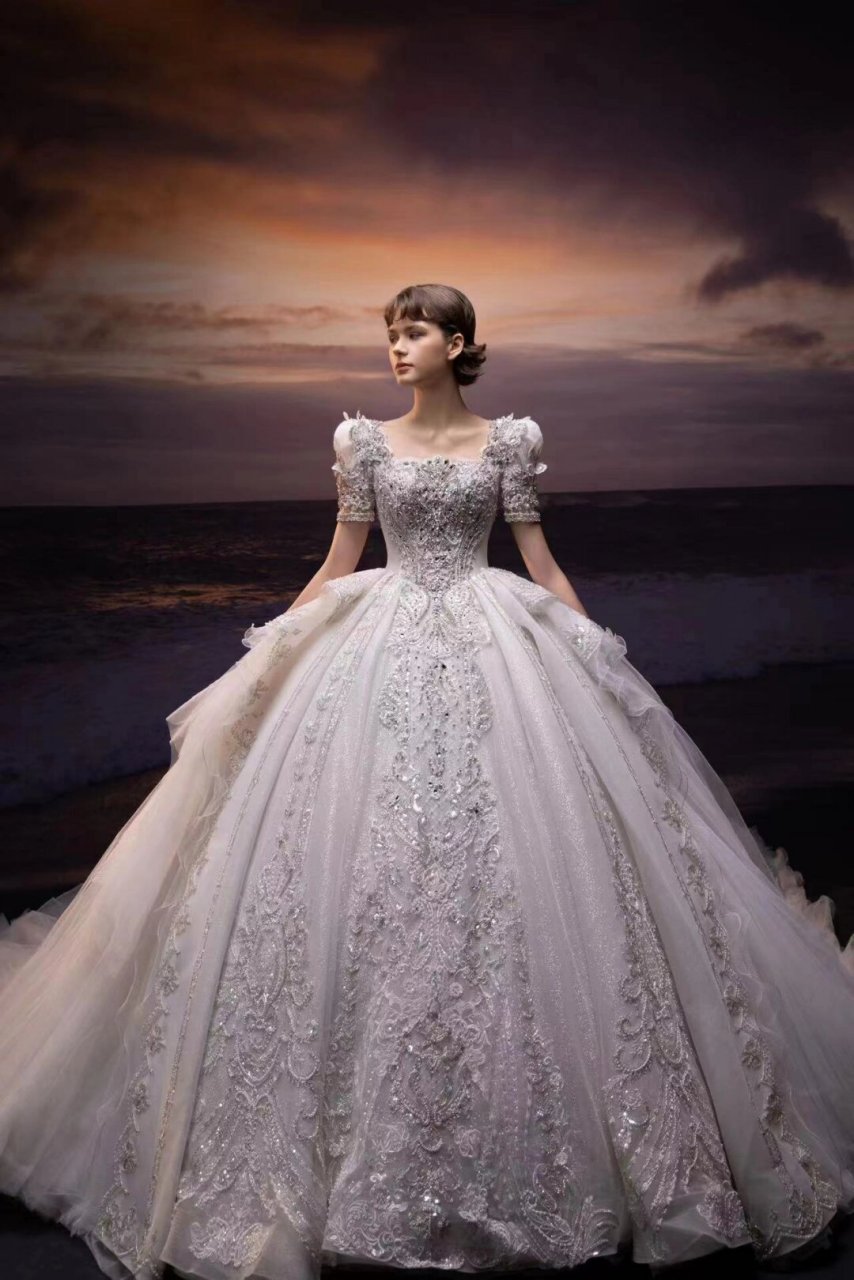 这美的犯规了吧6015宫廷婚纱每个新娘   一字肩婚纱 这款婚纱适合