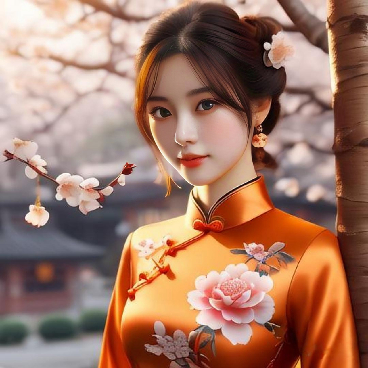 人物头像,橙色旗袍装 一组橙色旗袍装的少女头像送给大家,太漂亮的一