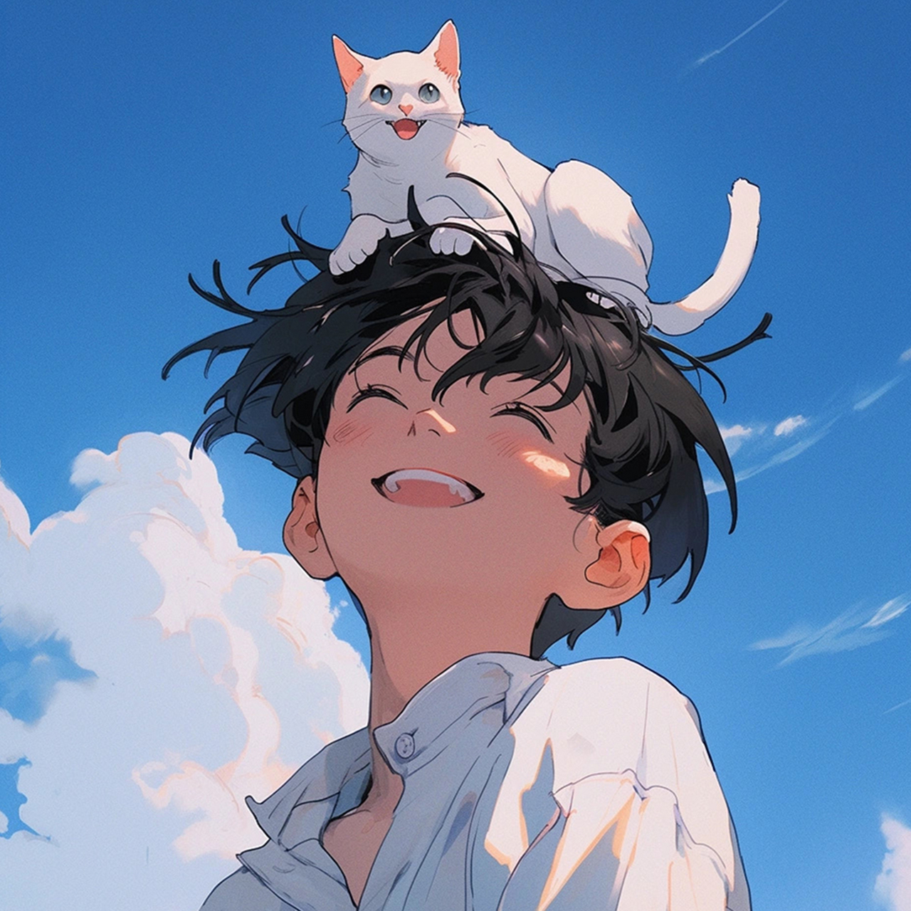 阳光灿烂笑容动漫情侣头像 笑起来像月牙装满了星星,愿你一直拥有如