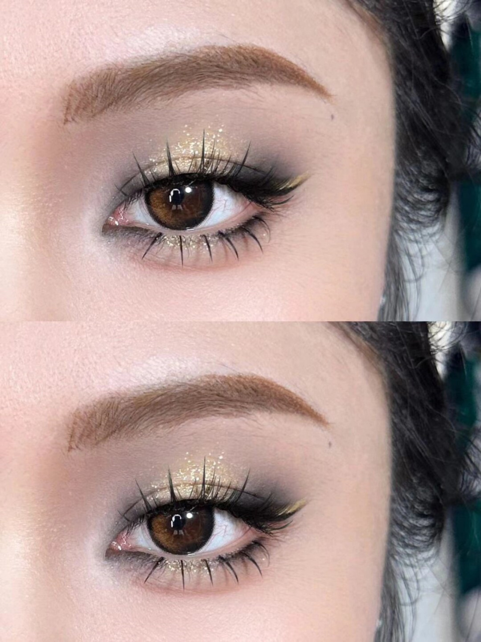 高冷感年会妆容   眼妆:使用深色眼影打底,如棕色,灰色或深紫色,涂抹