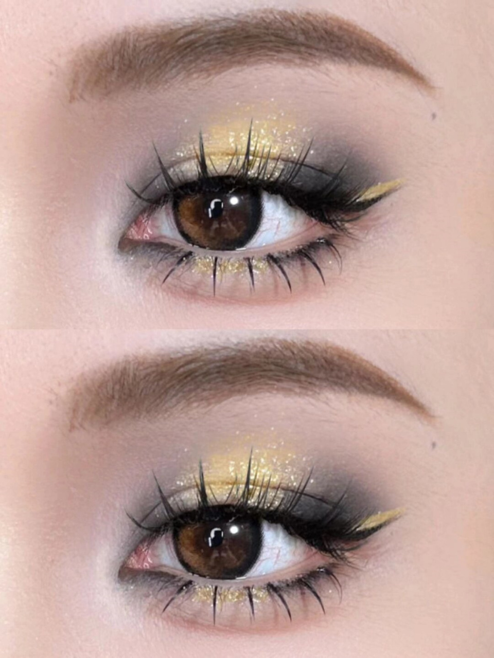 高冷感年会妆容   眼妆:使用深色眼影打底,如棕色,灰色或深紫色,涂抹