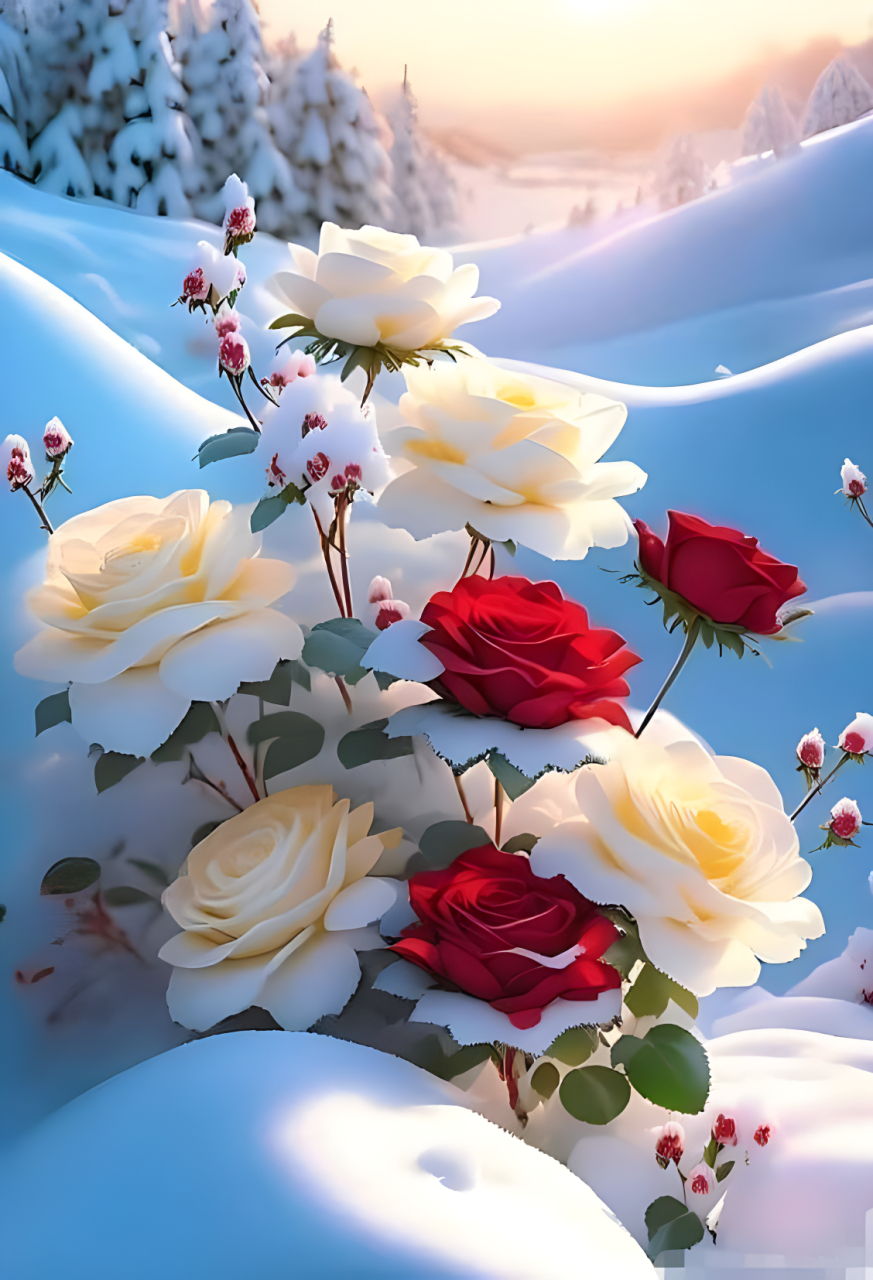 花朵图片,雪中花