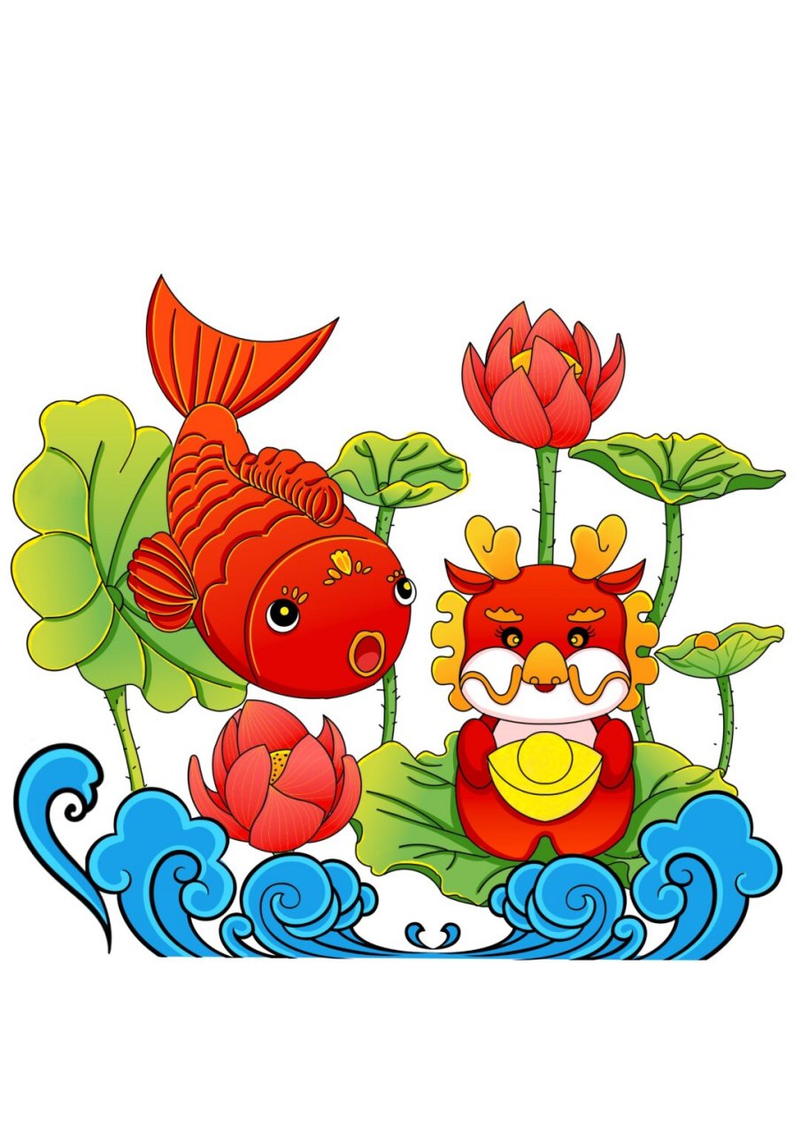 这条龙鱼身姿矫健,鳞光闪耀,象征着财运亨通,事业顺利.