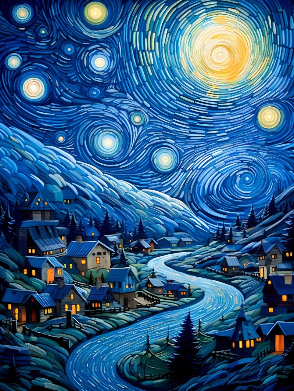 至爱梵高|星月夜🌃数字油画  图|慕月翼