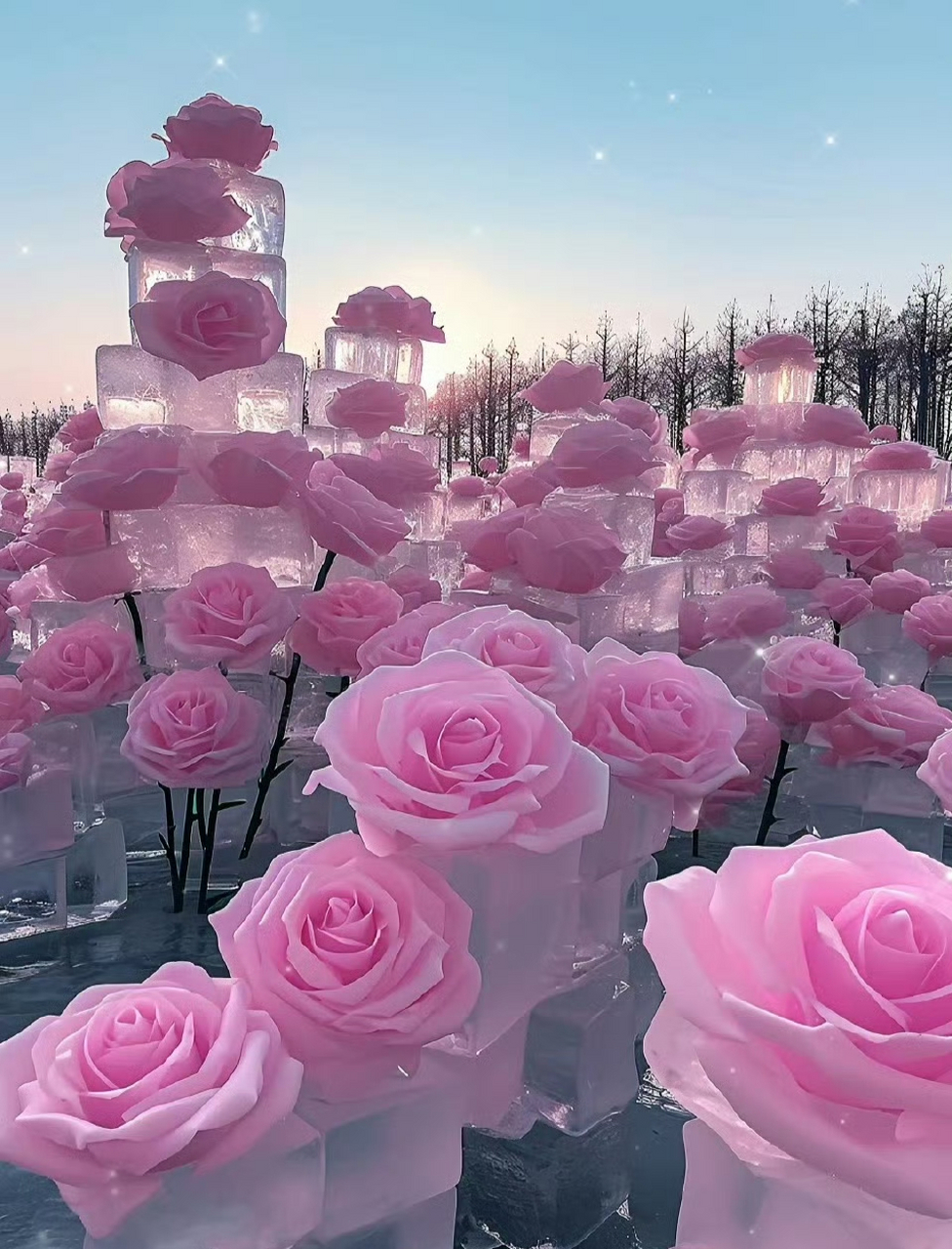 冰封粉玫瑰,唯美浪漫,太喜欢了,一眼就心动,漂亮极了,令人赏心悦目!