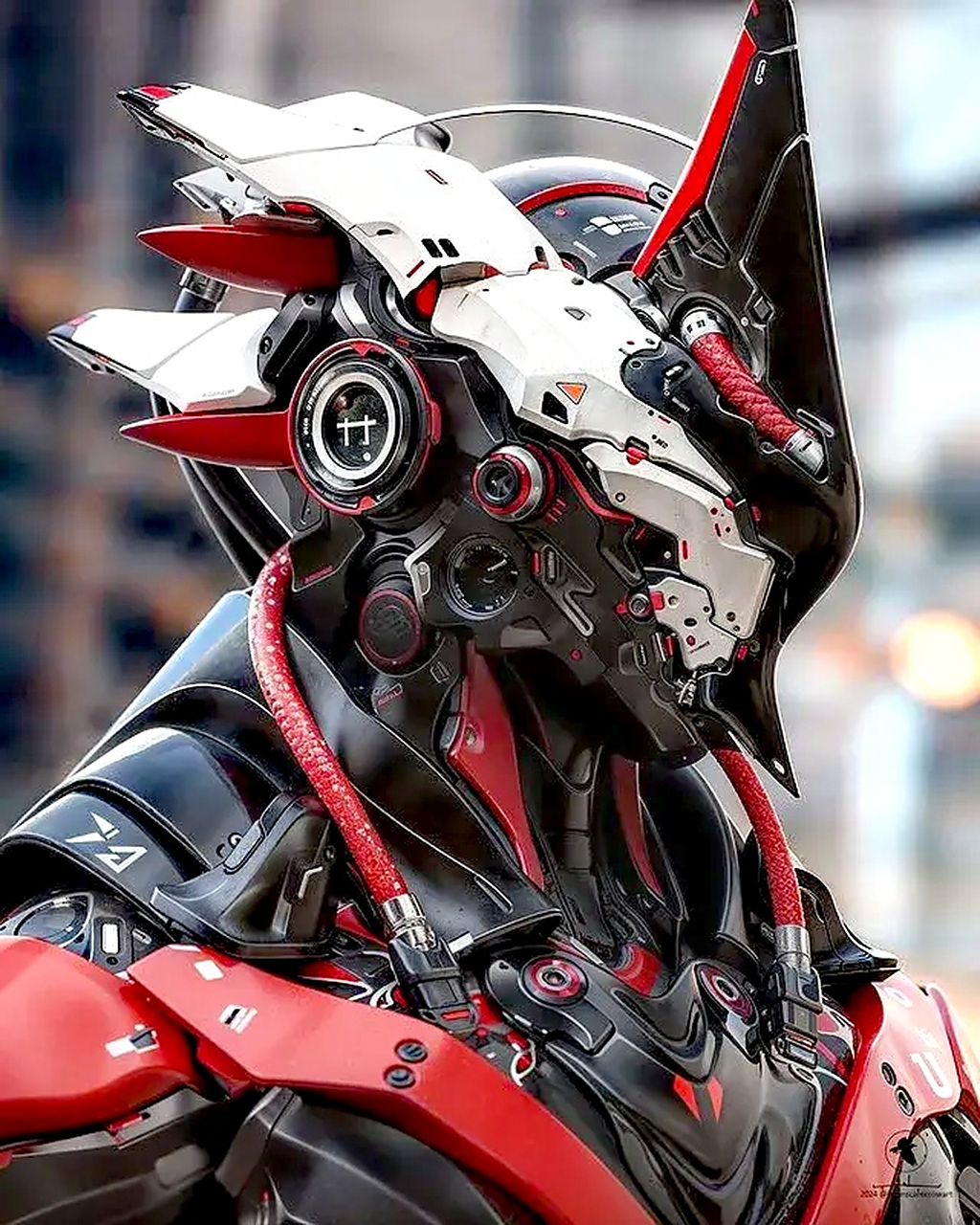 一组ai生成的机甲头像作品,展现了不同机体独特的头雕,色彩对比强烈