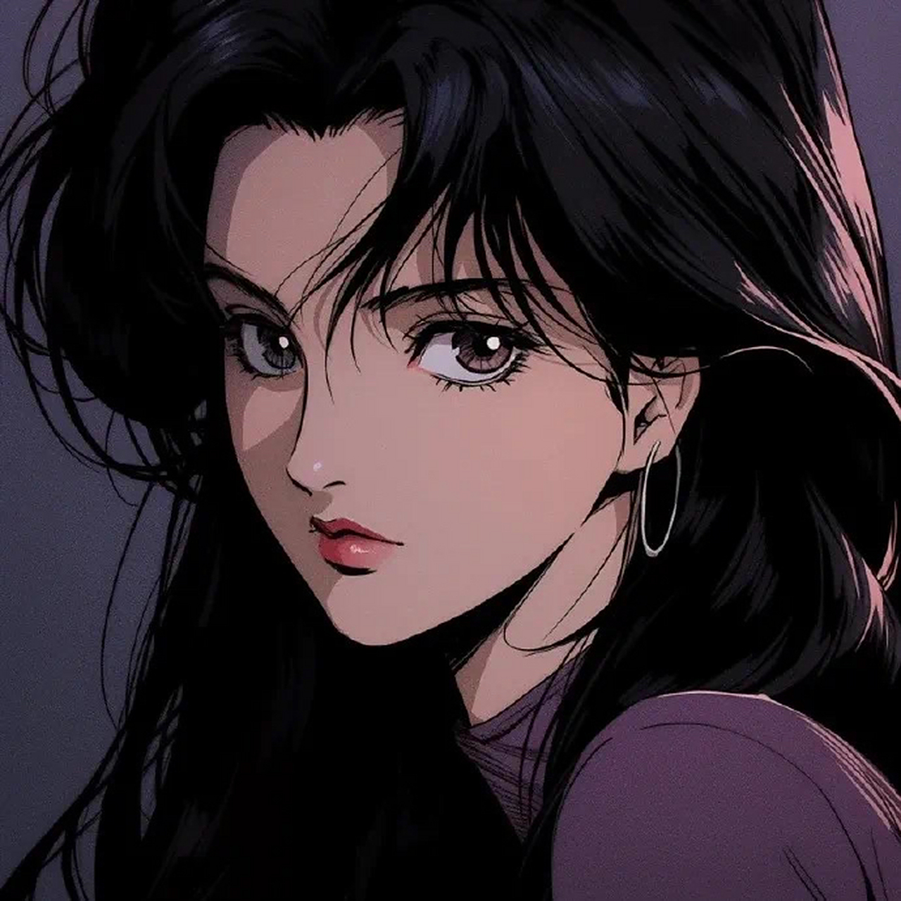 黑发冷酷女生头像 这女生的乌黑秀发仿佛是黑夜中闪烁的星光,在月光下