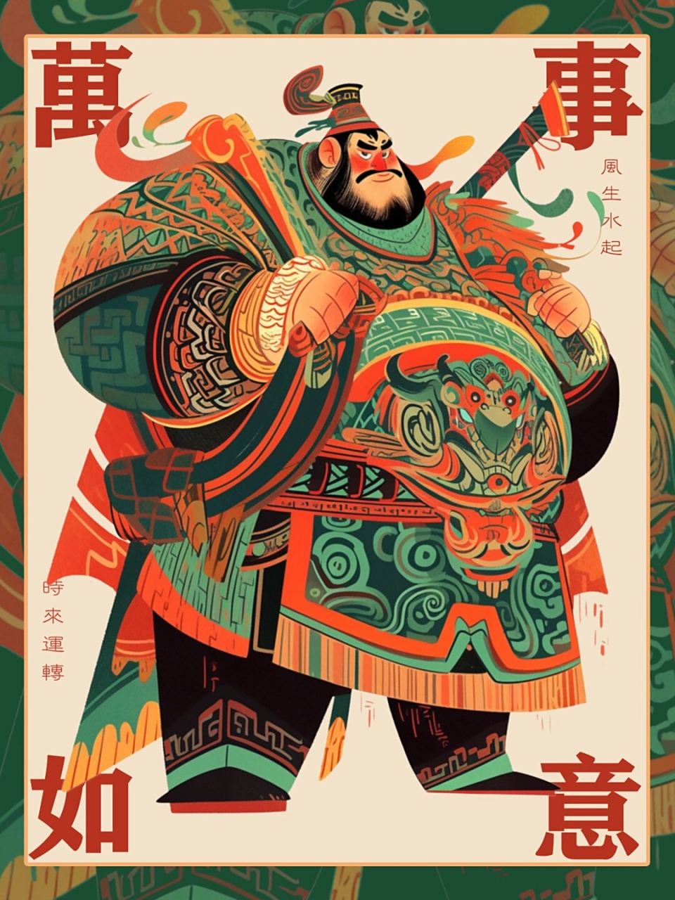 国潮风插画门神系列